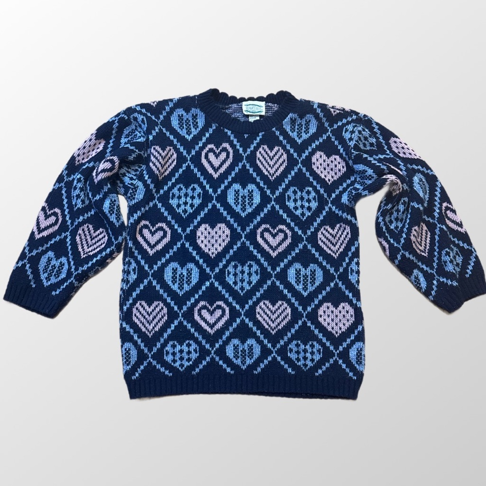 Vintage Blue Heart Pattern Sweater Separate Issue women's pullover knit